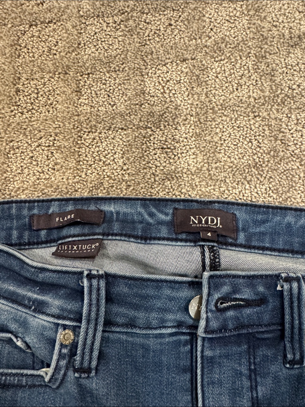 NYDJ Women's Blue Flare Jeans with Raw Hem - Picture 2 of 5